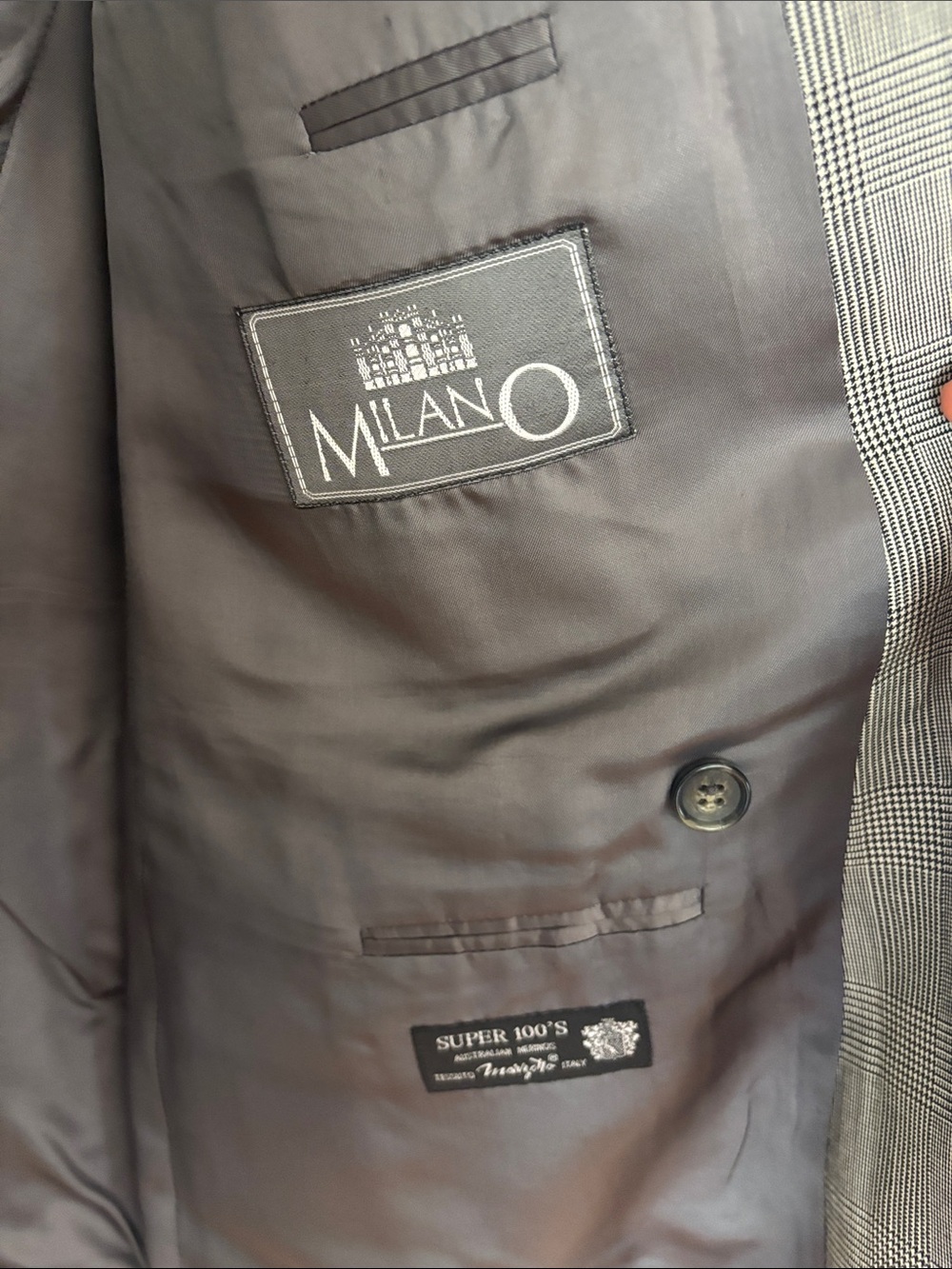 Milano Men's Gray Pea Coat with Check Trim